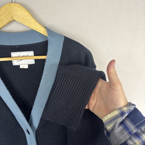 Jostens Varsity Style Knit Cardigan Sweater Navy Blue With Light Blue Men M - Picture 2 of 6